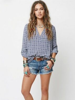 FLEUR BLEUE Blue Bohemian Women's Top